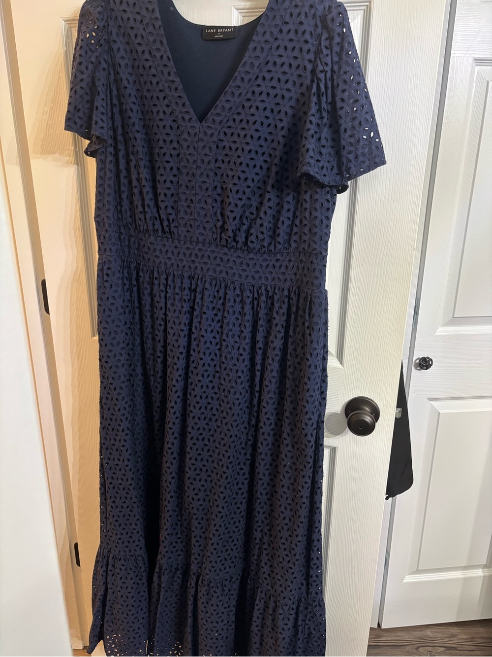 Lane Bryant Navy Eyelet Midi Dress with V-Neck